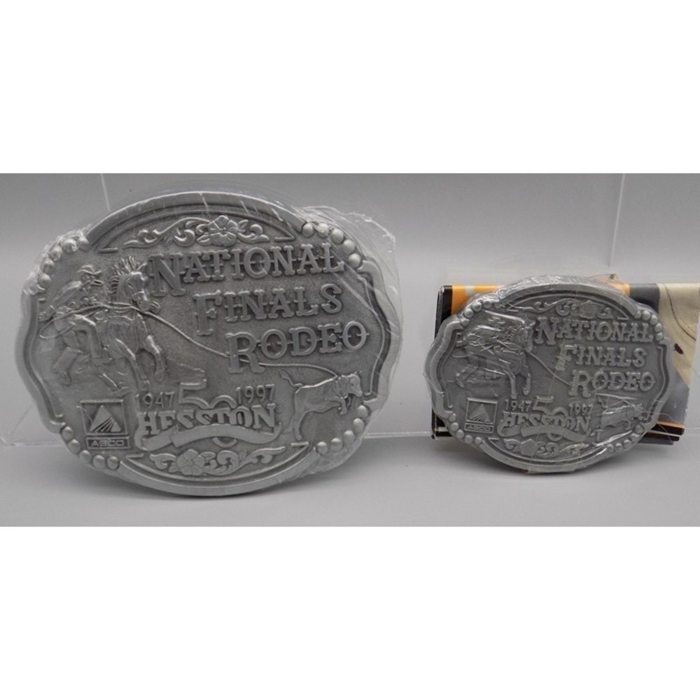 2 New Sealed Hesston National Finals Rodeo 1997 NFR Belt Buckle AGCO Vtg Rare